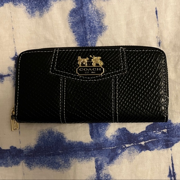 Coach Accessories - Coach Black Quilted Zip Wallet with Gold Crest